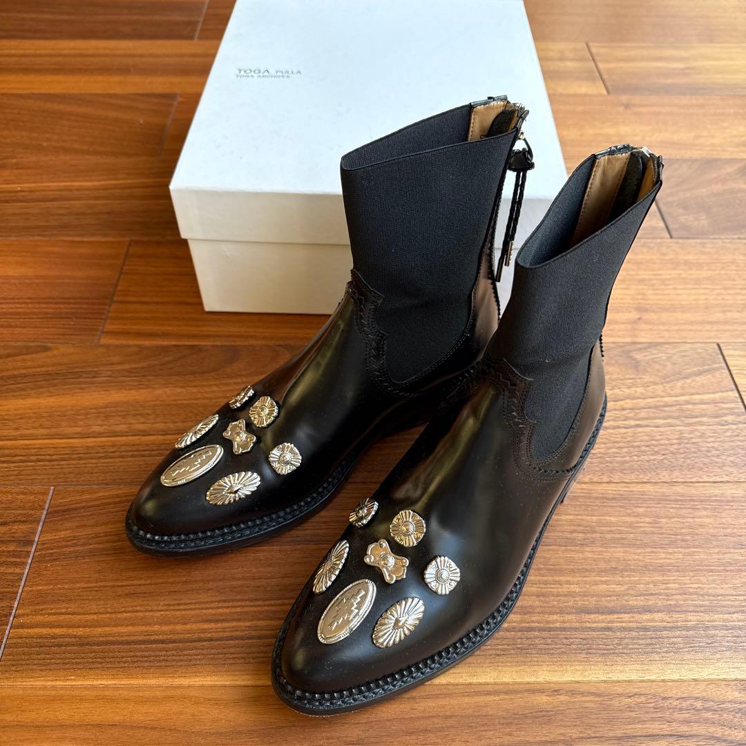 TOGA PULLA ブラック サイドゴアブーツ 37