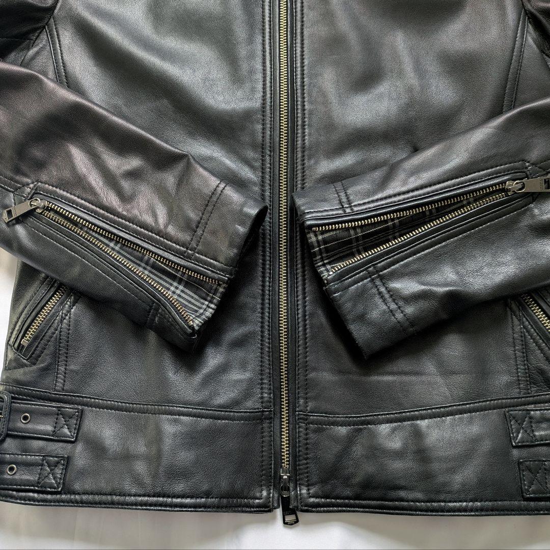 【美品】バーバリーブラックレーベル シングル ライダース ノバチェック 羊革 M