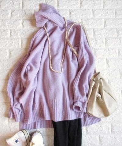 ガリャルダガランテ 上質 ホールガーメント タートル ロングニット パープル