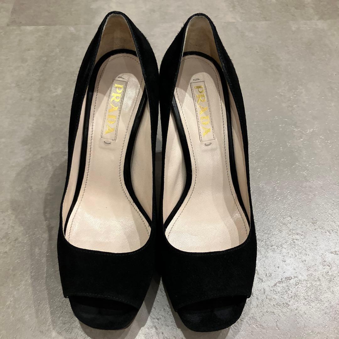 ＊期間限定値下げ＊PRADA プラダ 黒スエードオープントゥパンプス バイカラー