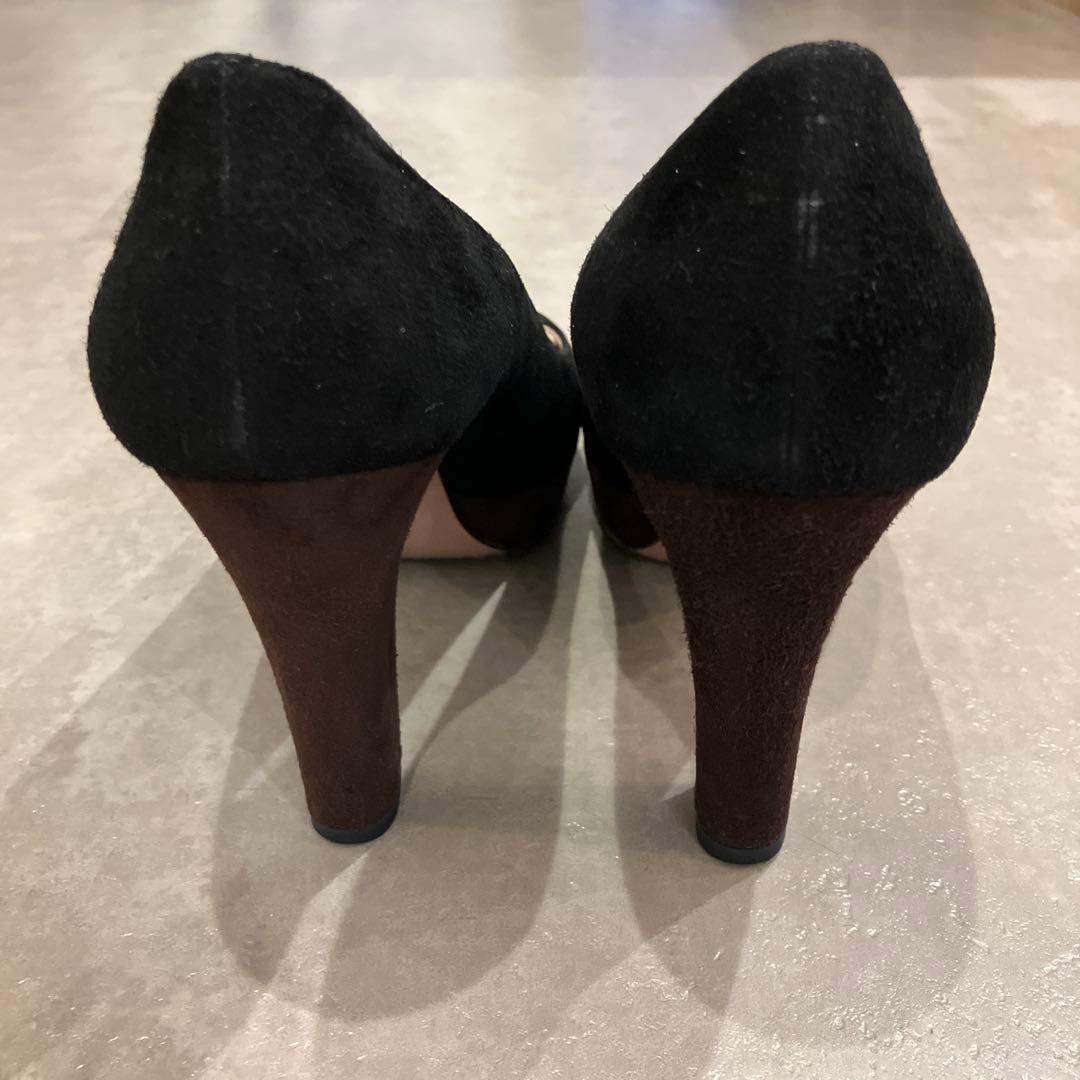 ＊期間限定値下げ＊PRADA プラダ 黒スエードオープントゥパンプス バイカラー