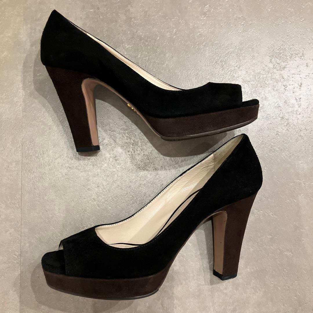 ＊期間限定値下げ＊PRADA プラダ 黒スエードオープントゥパンプス バイカラー