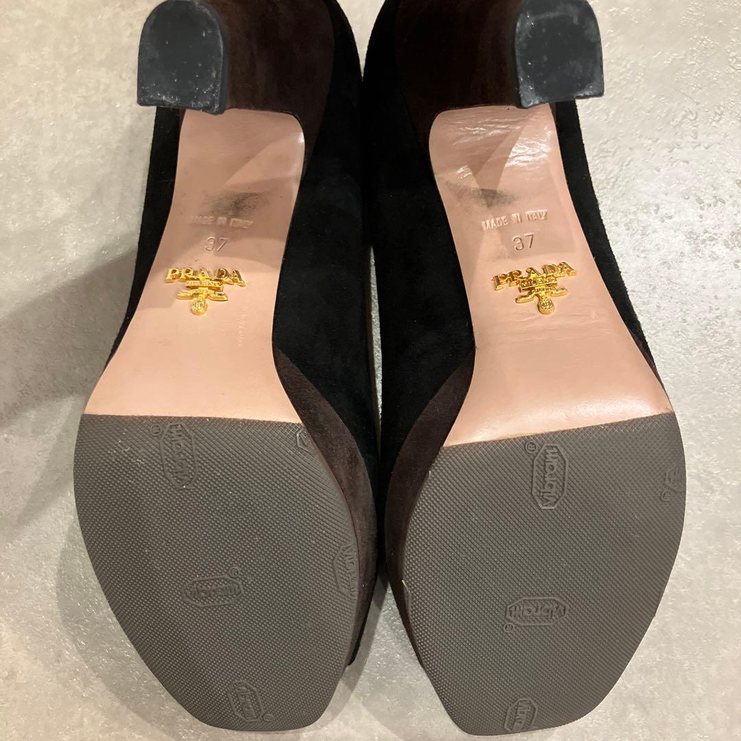 ＊期間限定値下げ＊PRADA プラダ 黒スエードオープントゥパンプス バイカラー