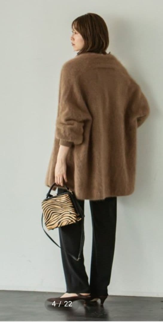 Nobleファーニットパフカーディガン　ブラウン