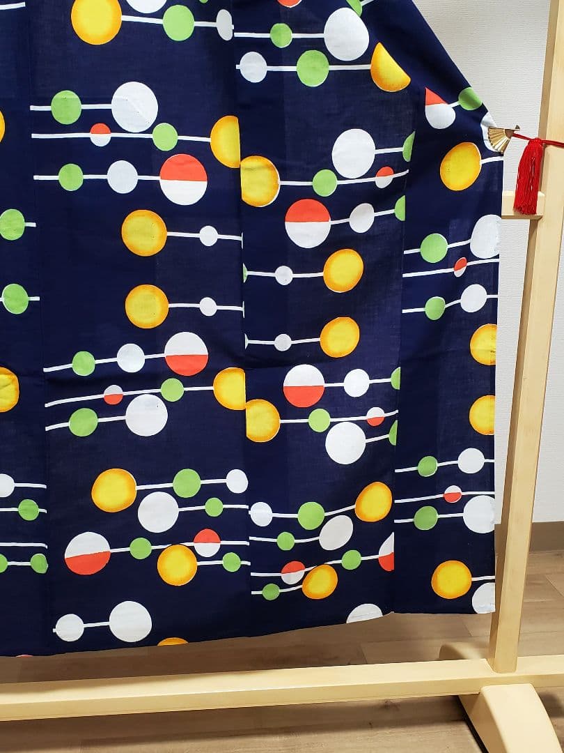 A 美品 浴衣 水玉模様 紺色 マルチカラー 綿 夏物 着物