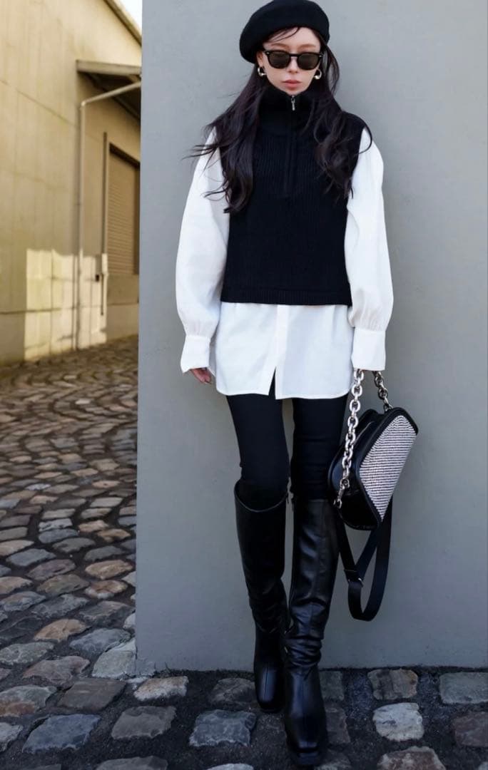 ち*！様 今期大人気完売　新品未使用ECOレザー ダブルピース ロングブーツ