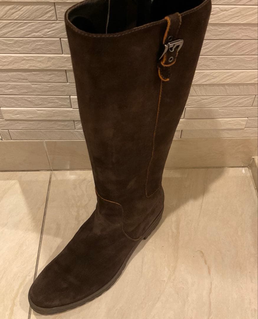 ロングブーツ　スエード　茶色ブーツ　スエードブーツ　ジョッキブーツ
