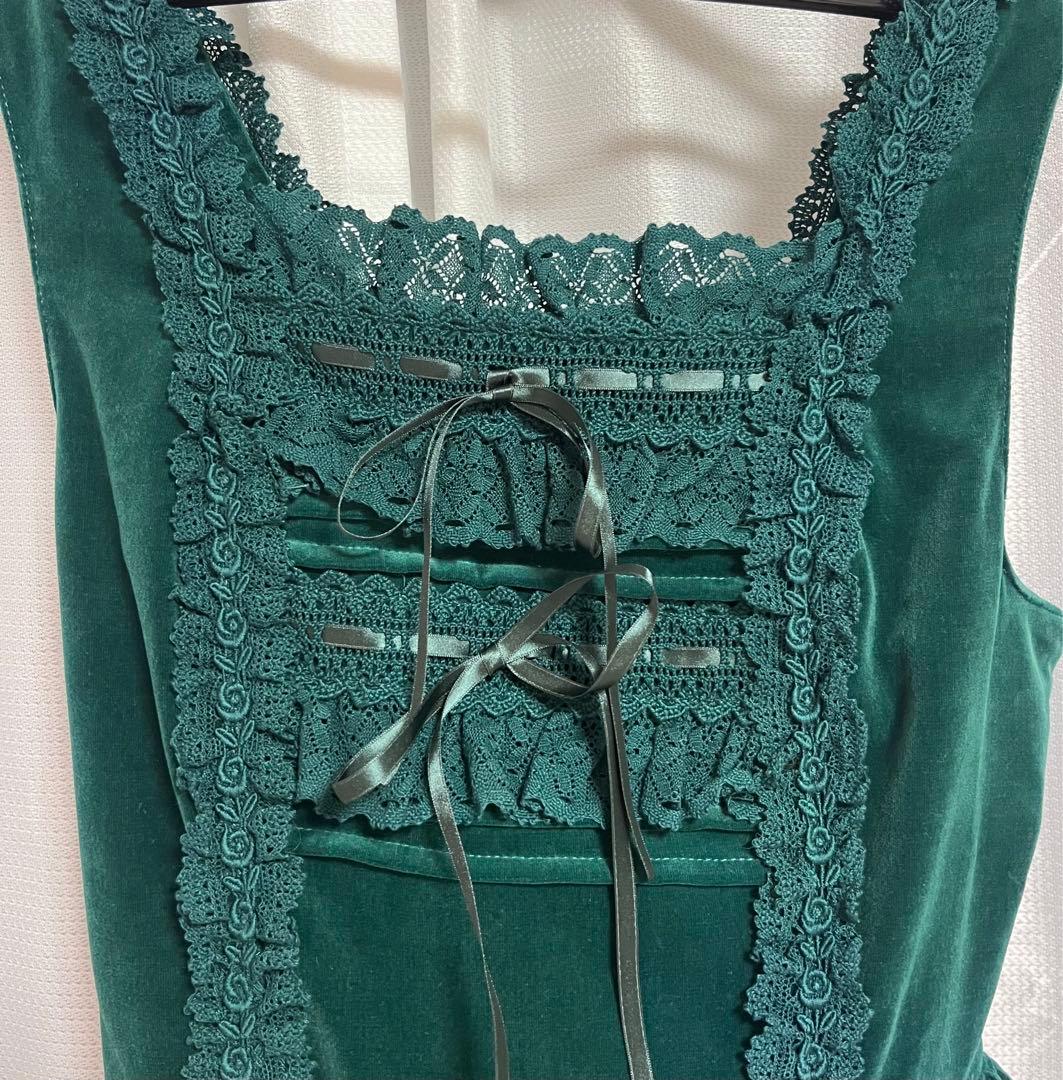 別珍レースフリルジャンパースカート(グリーン)