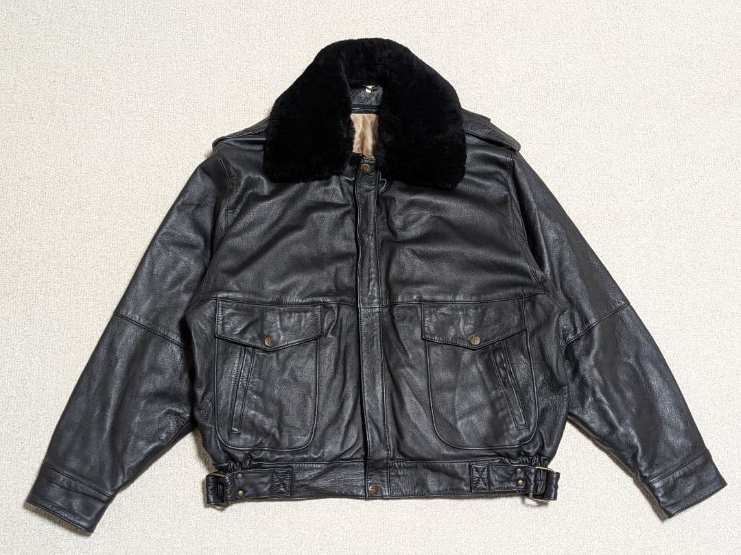 ヴィンテージ レザージャケット G-1・A−2系 黒 襟ボア ブルゾン 羊革 L