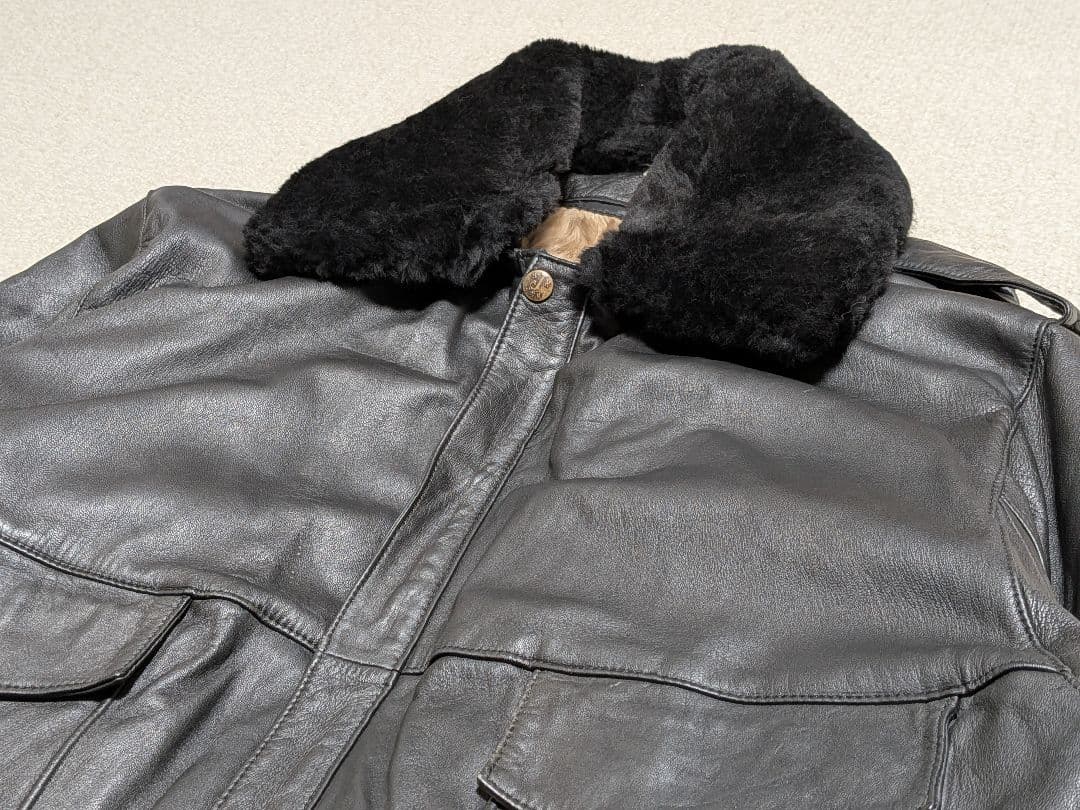 ヴィンテージ レザージャケット G-1・A−2系 黒 襟ボア ブルゾン 羊革 L