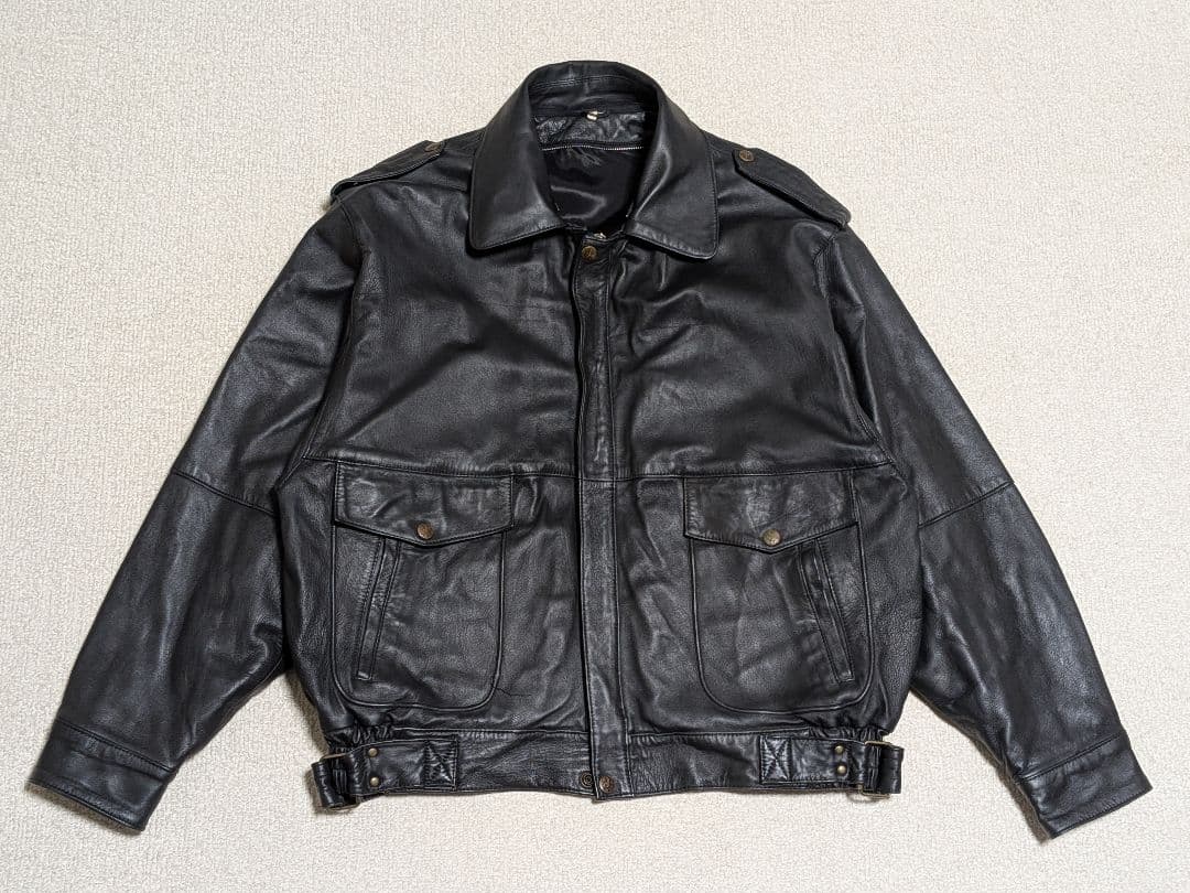 ヴィンテージ レザージャケット G-1・A−2系 黒 襟ボア ブルゾン 羊革 L