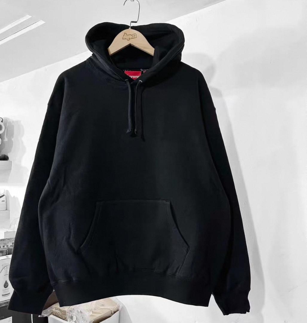 Supreme スウェットパーカー ブラック バックロゴ サテンアップリケ