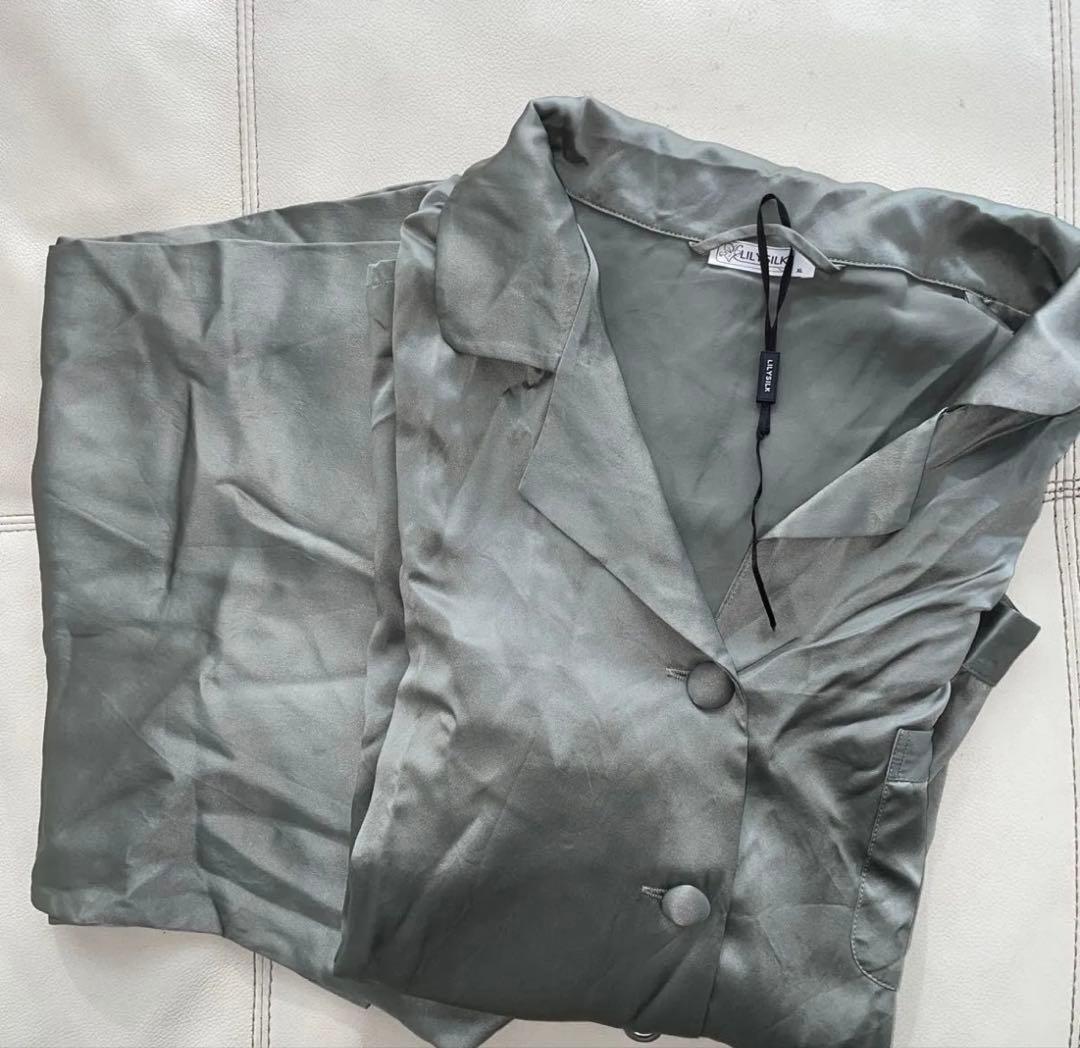 Lilly silk22匁 長袖シルクパジャマアボカドグリーン XL