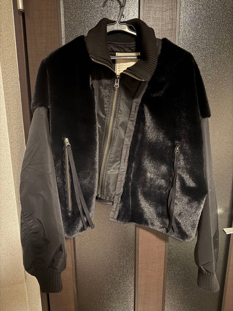 チャオパニックティピーetsinta ファー切替ショートスタンドジャケット黒