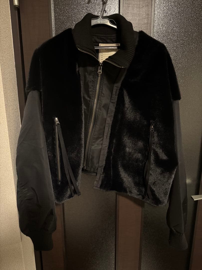 チャオパニックティピーetsinta ファー切替ショートスタンドジャケット黒