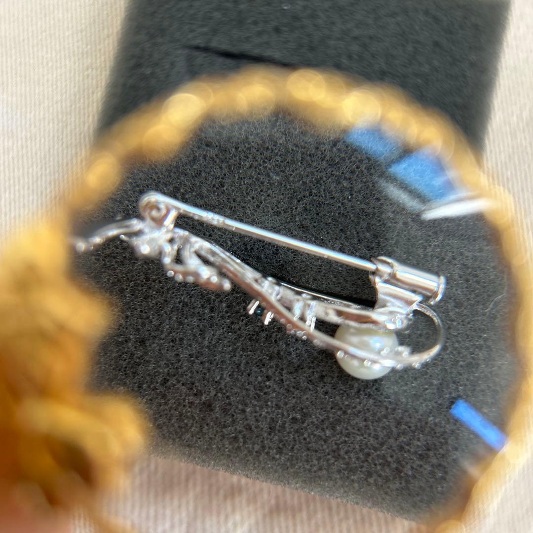 ネックレストップ　ブローチ　パール真珠　サファイア色