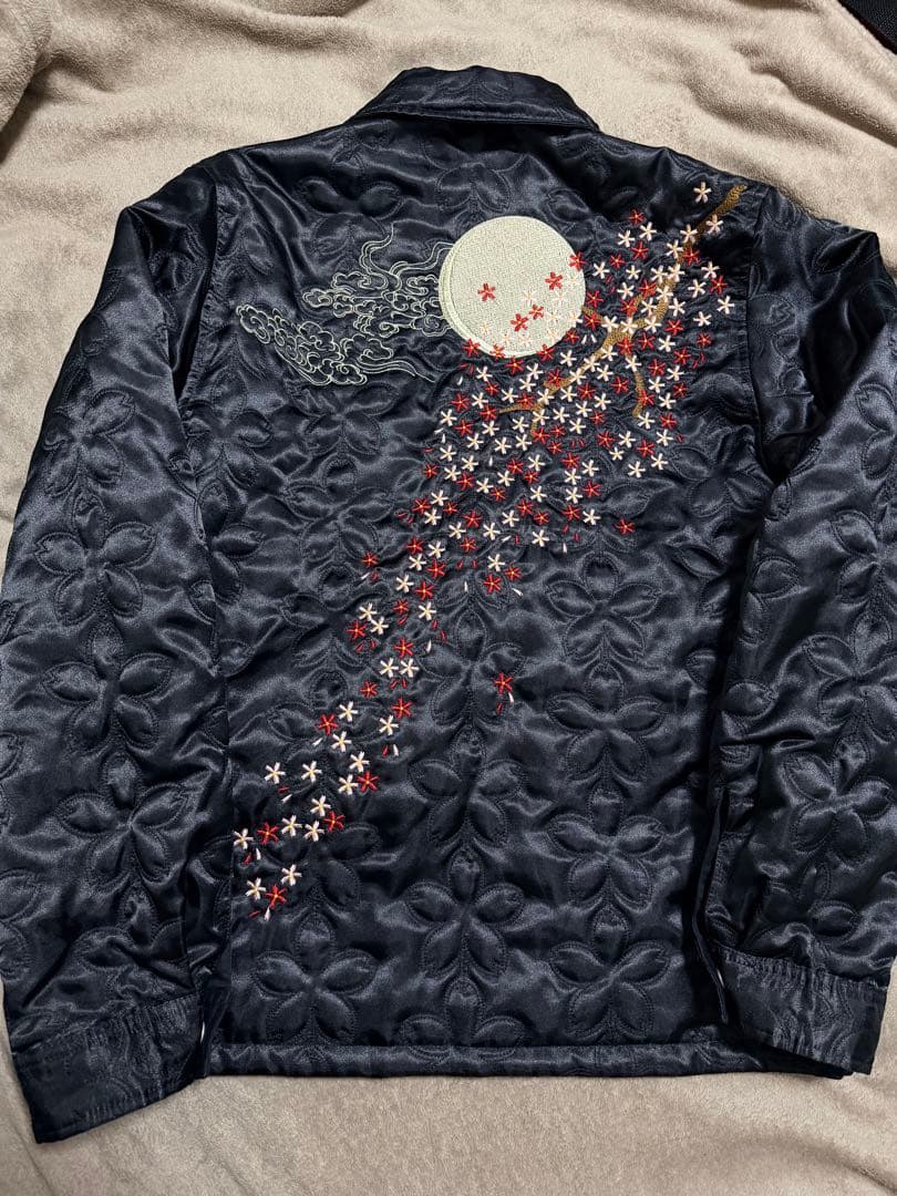 未使用近い ２面用 百花繚乱 富士山 桜 日本限定 スカジャン サテン