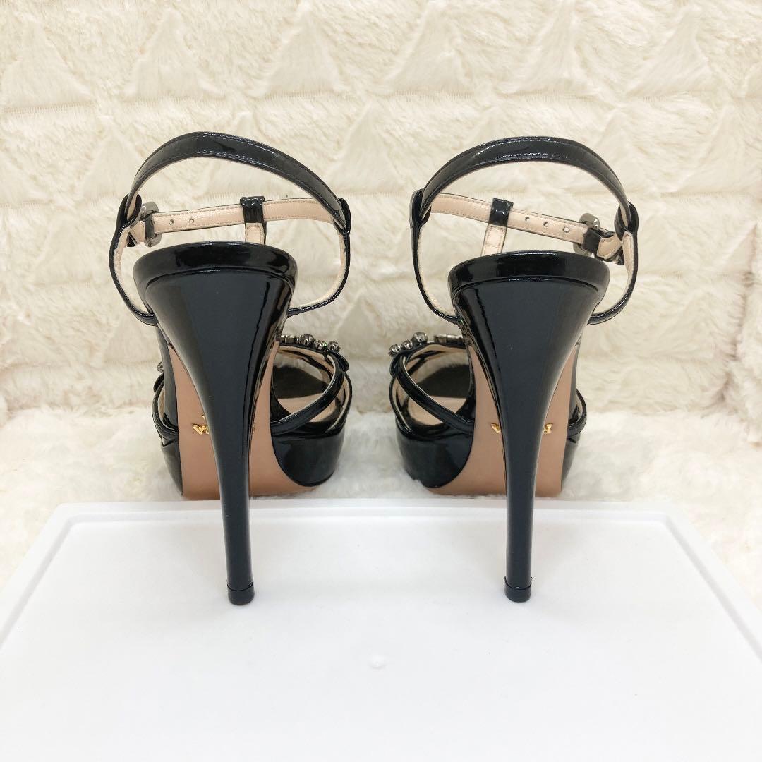 【美品♡】プラダ　22 パンプス　エナメル　ブラック　ビジュー　箱　保存袋付き