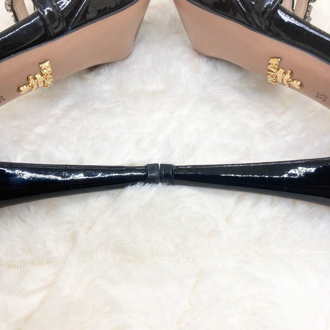 【美品♡】プラダ　22 パンプス　エナメル　ブラック　ビジュー　箱　保存袋付き