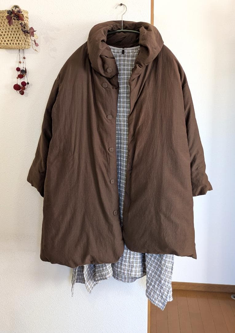 ヨーガンレール☆17年冬☆シルクコットンダウンゆったりロングジャケット☆ブラウン