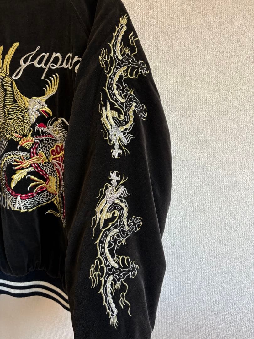 【古着】ベロア スカジャン / 鷹 ドラゴン刺繍