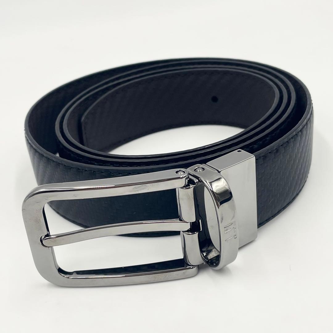 【未使用級】ダンヒル スクエアバックル シャーシ レザー ベルト ブラック