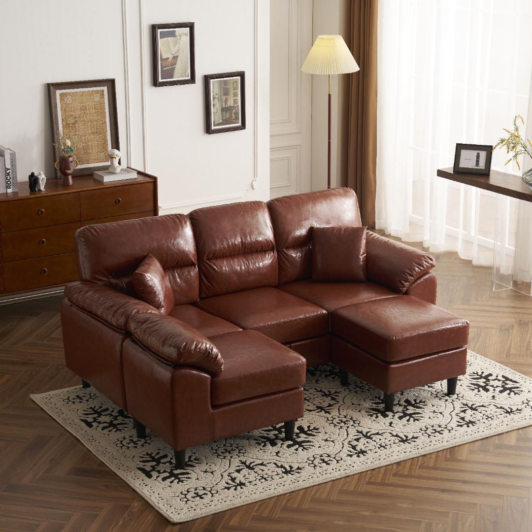 PU ソファ ソファーセット 5人掛け 2-5人掛け L字 クッション付 肘付き