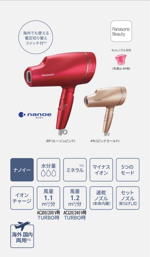 海外対応 Panasonic ヘアドライヤー ナノケア