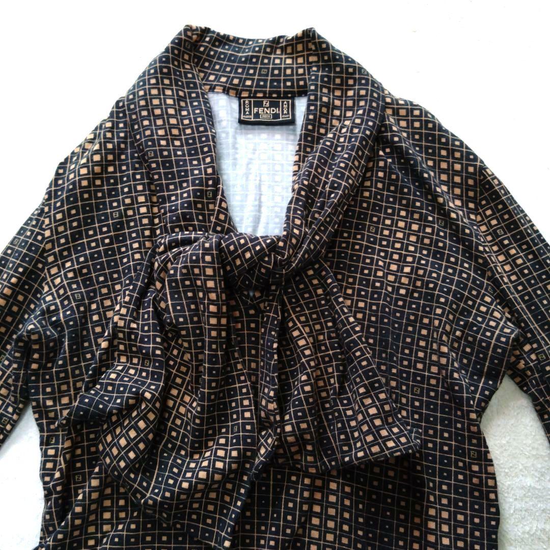 フェンディ Fendi リボン付き長袖シャツ ズッカ柄 イタリア製 ストレッチ