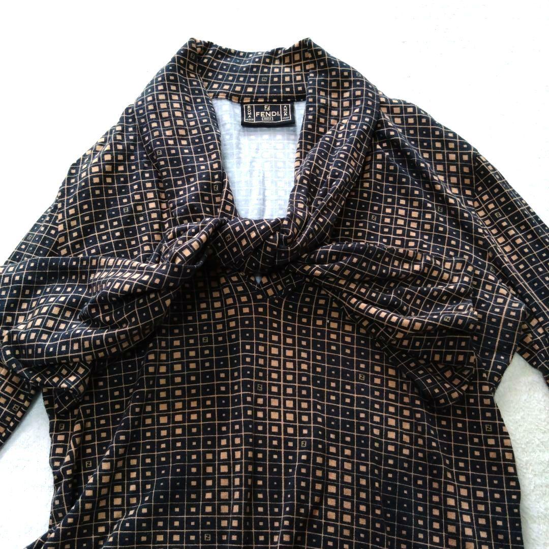 フェンディ Fendi リボン付き長袖シャツ ズッカ柄 イタリア製 ストレッチ