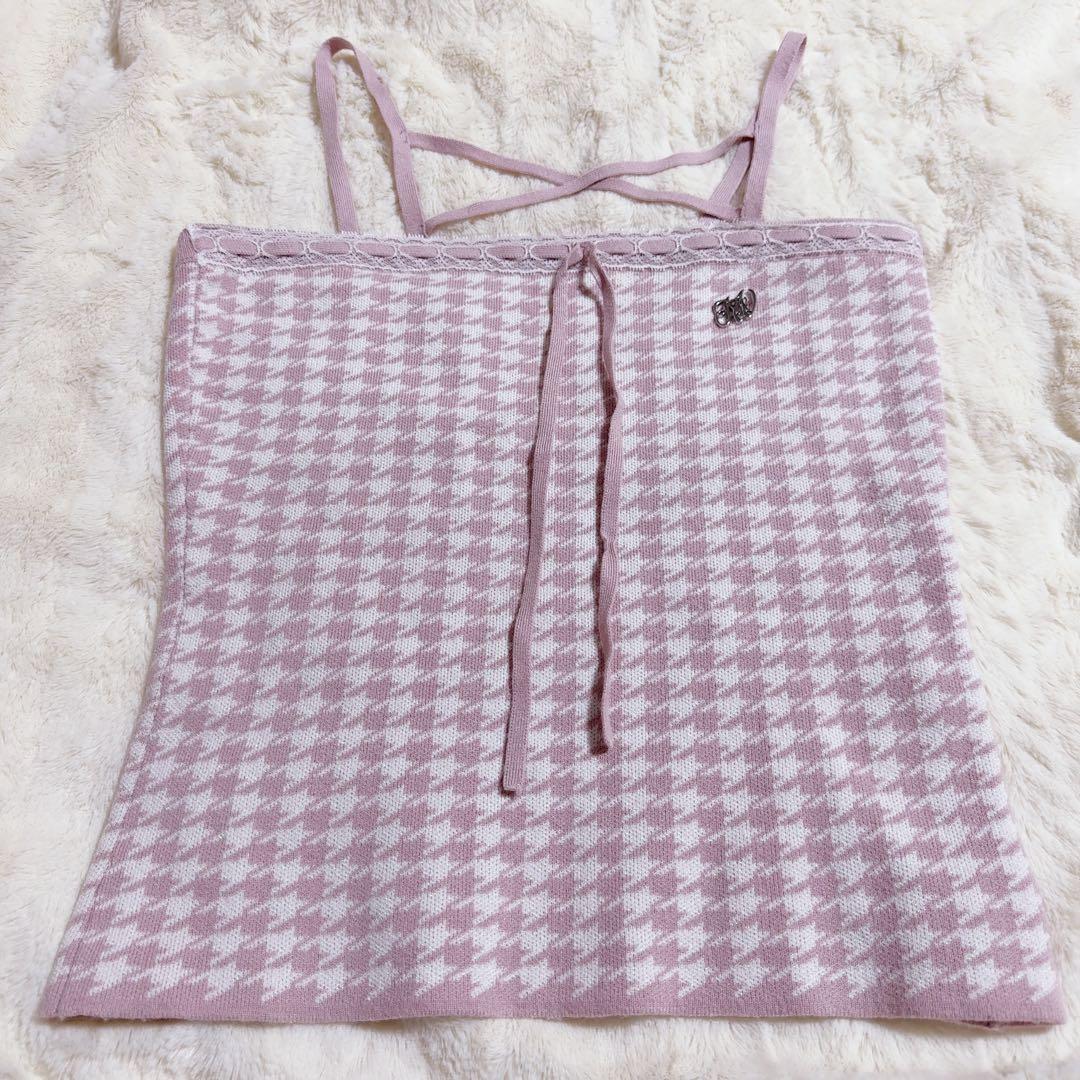 ハニーミュウ 千鳥柄ハイネックアンサンブルトップス （ピンク）