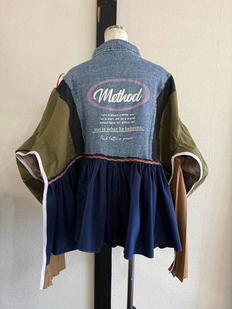 古着リメイク　ドッキングデニムミリタリーフリルライトジャケット