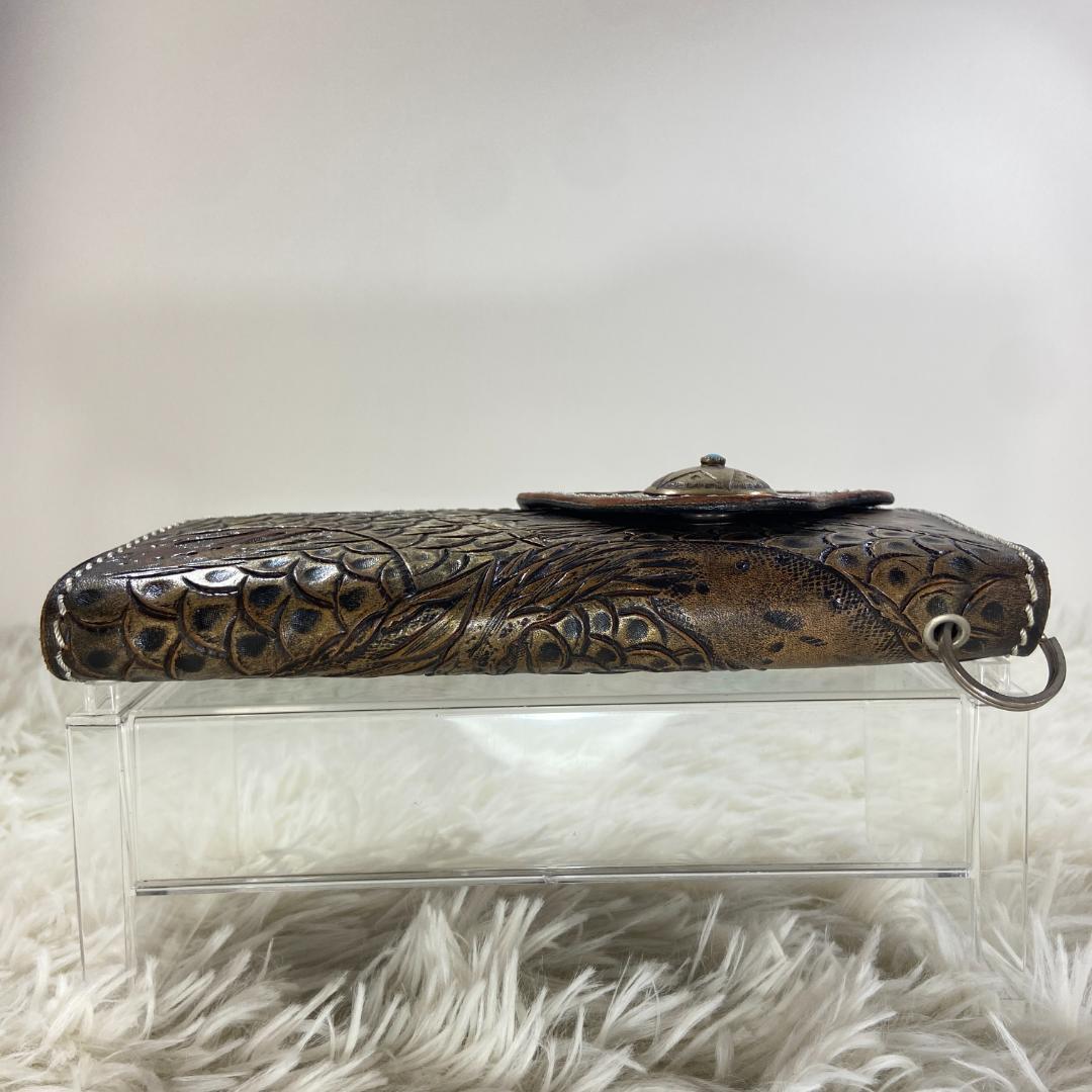 バイカーズウォレット　 レザー　長財布　本革　カーヴィング　コンチョ　ターコイズ