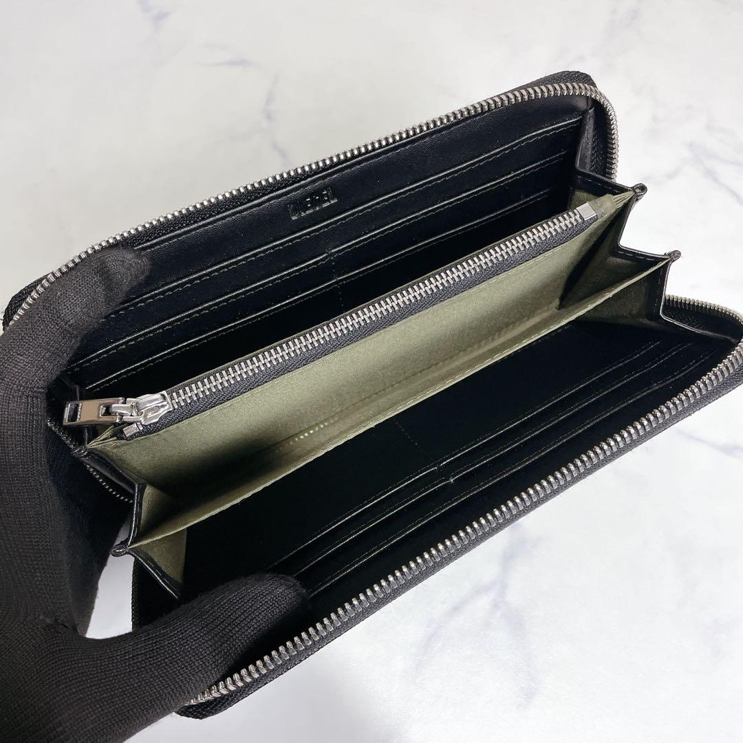 未使用級✨DIESEL デカロゴ ラウンドファスナー サフィアーノレザー 黒