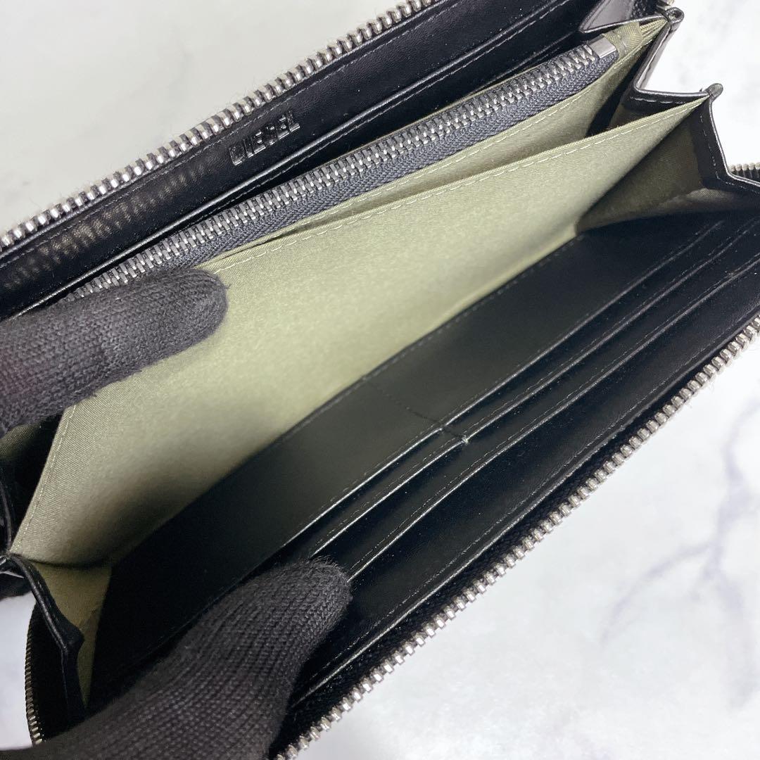 未使用級✨DIESEL デカロゴ ラウンドファスナー サフィアーノレザー 黒