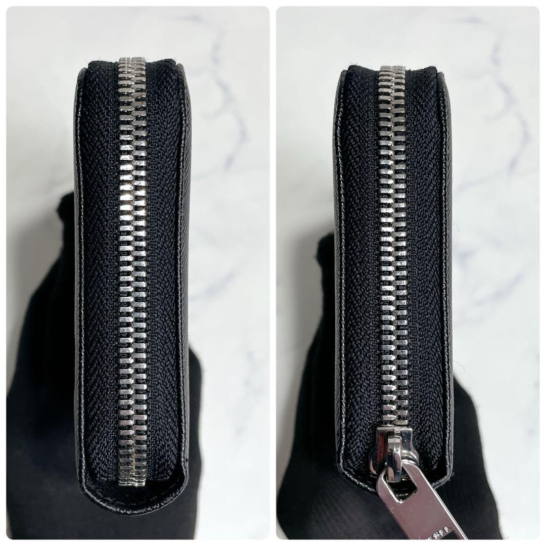 未使用級✨DIESEL デカロゴ ラウンドファスナー サフィアーノレザー 黒