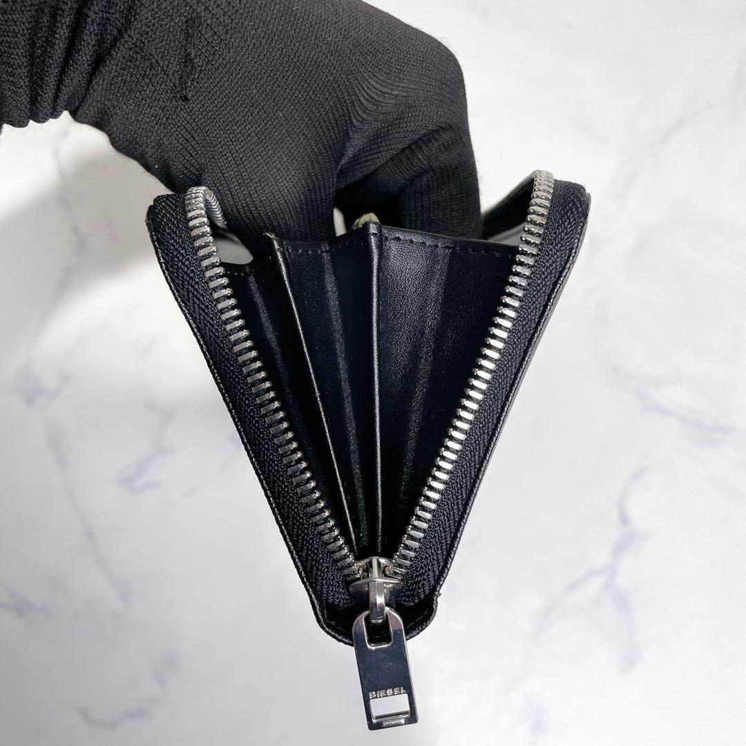 未使用級✨DIESEL デカロゴ ラウンドファスナー サフィアーノレザー 黒