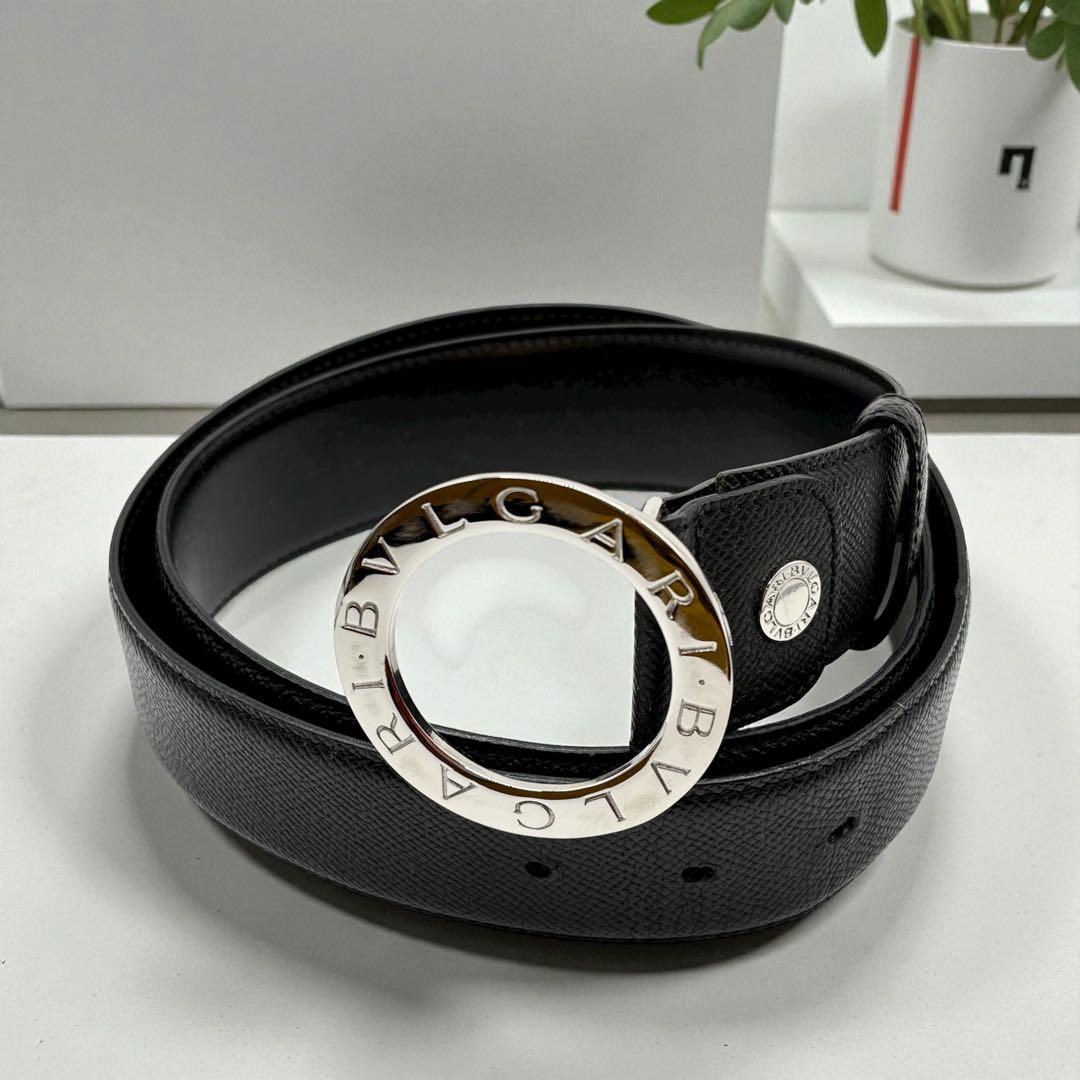 ブルガリ ベルト 黒 ロゴリング シルバー　メンズ レディース