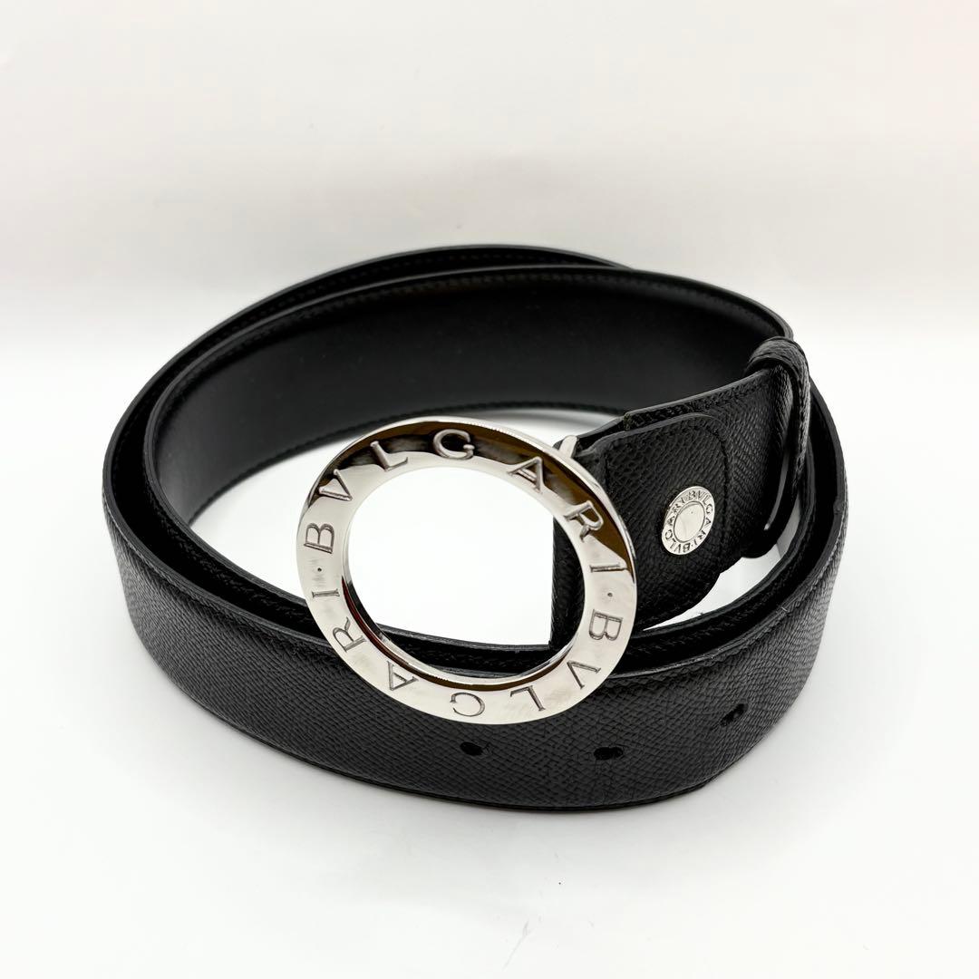 ブルガリ ベルト 黒 ロゴリング シルバー　メンズ レディース