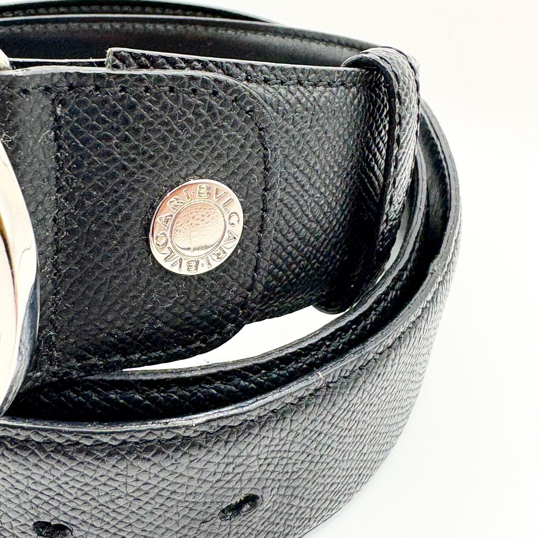 ブルガリ ベルト 黒 ロゴリング シルバー　メンズ レディース