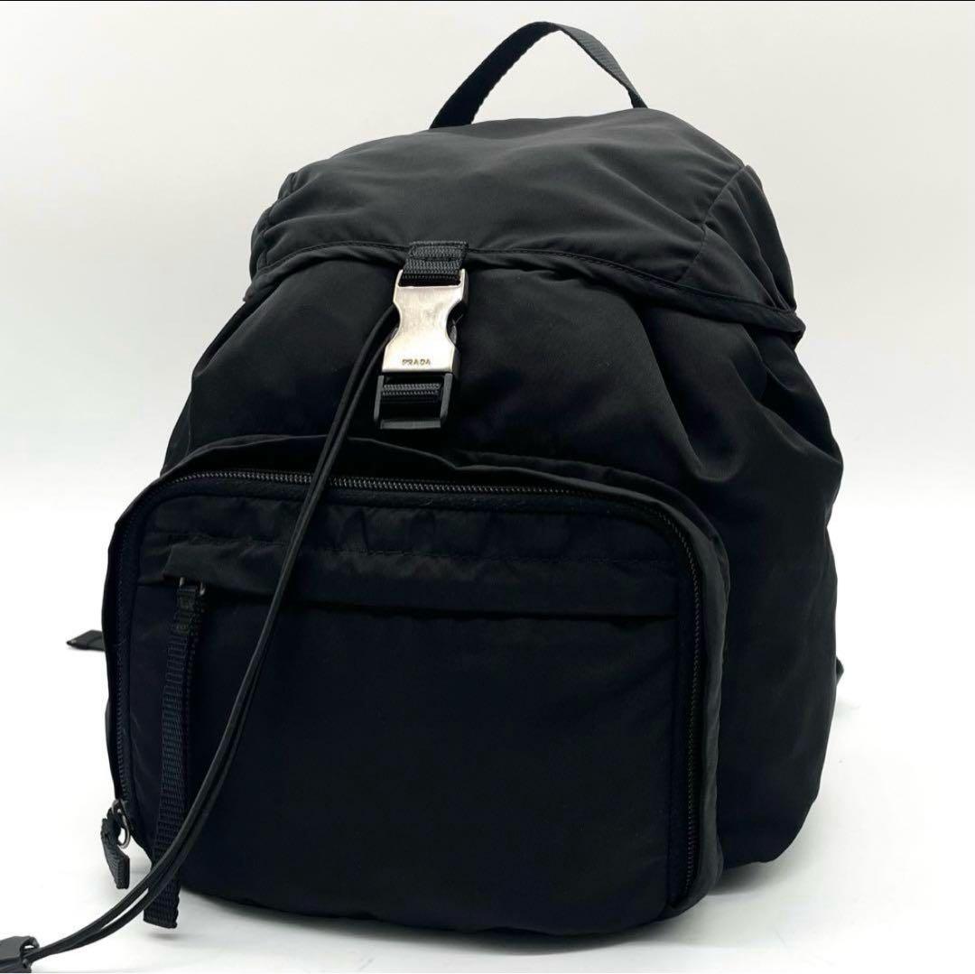 美品✨プラダ リュック 巾着型 ナイロン 三角ロゴ 白タグ ブラック