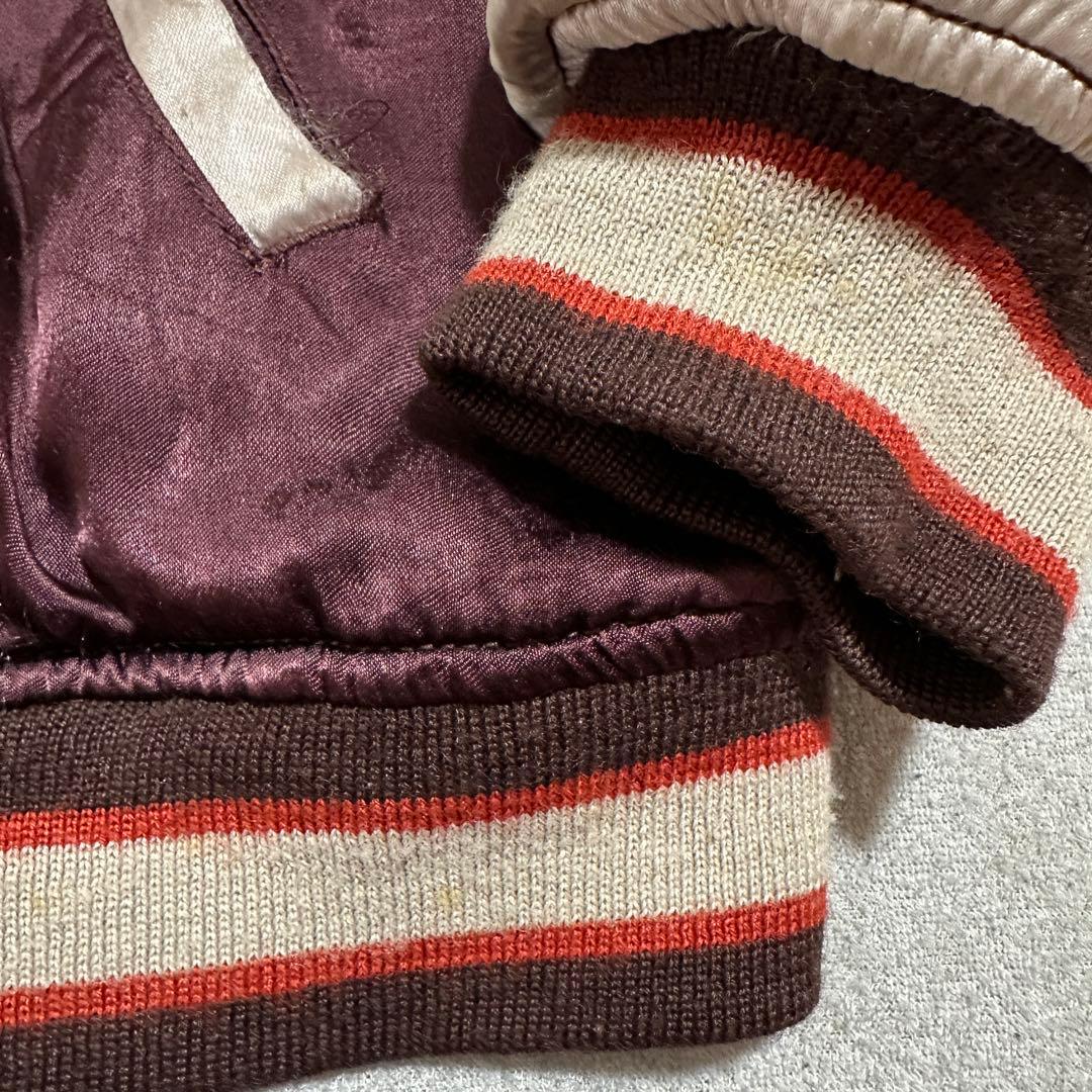 メンズL✨️ヒューストン　スカジャン　スーベニア　ドラゴン　龍　刺繍　ボルドー