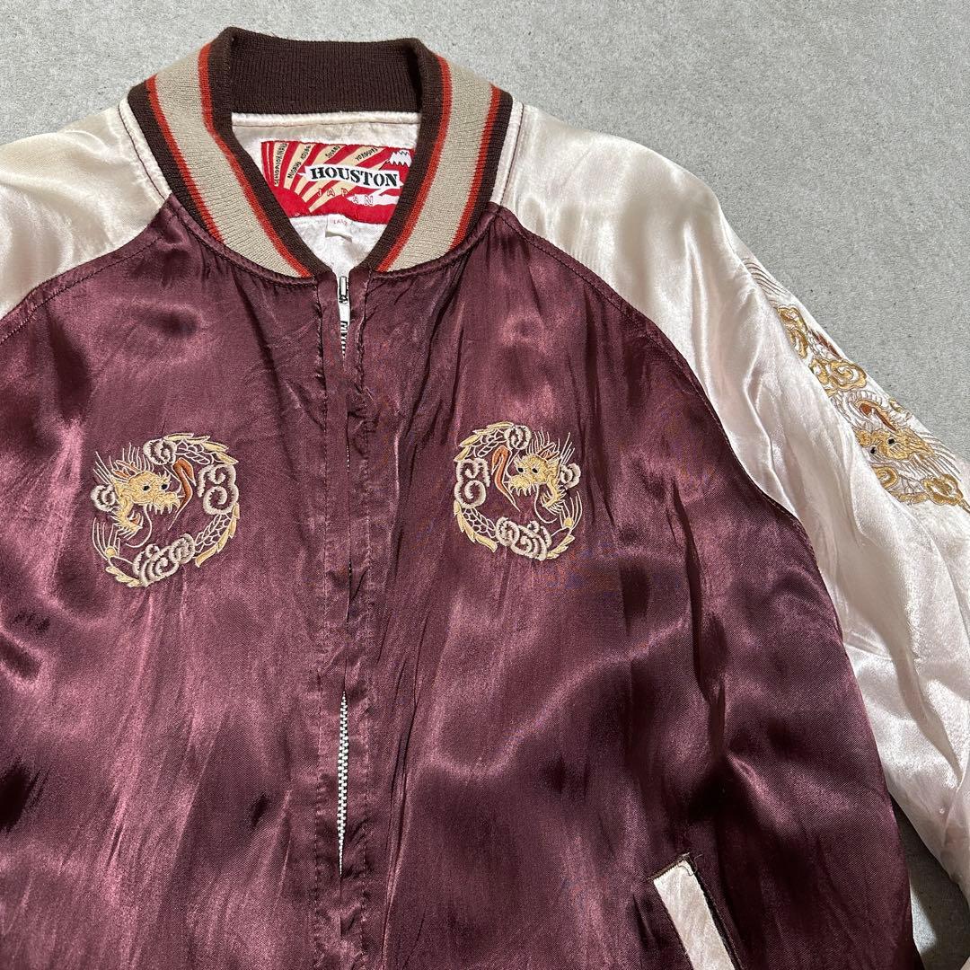 メンズL✨️ヒューストン　スカジャン　スーベニア　ドラゴン　龍　刺繍　ボルドー