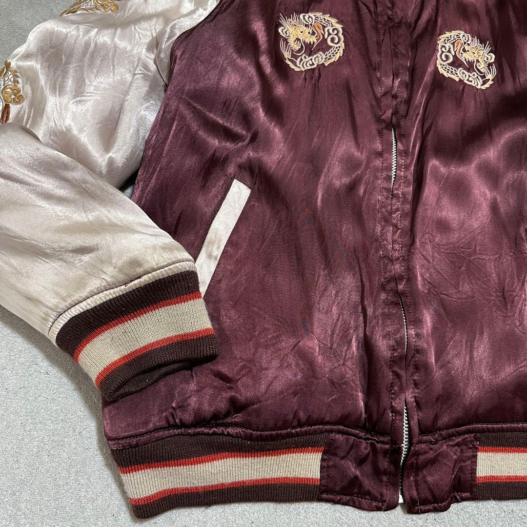 メンズL✨️ヒューストン　スカジャン　スーベニア　ドラゴン　龍　刺繍　ボルドー