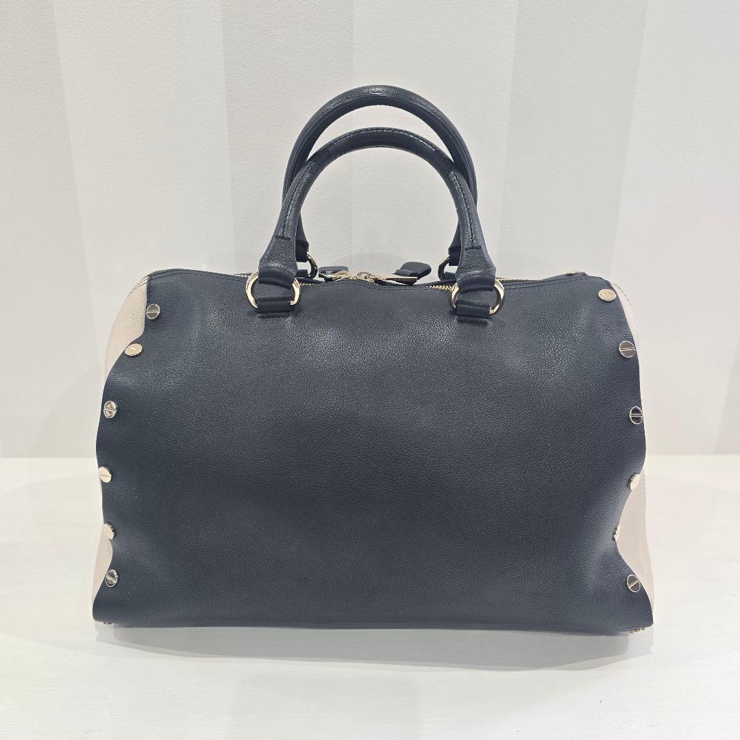 エンポリオアルマーニ ボストンバッグ レザー スタッズ バイカラー