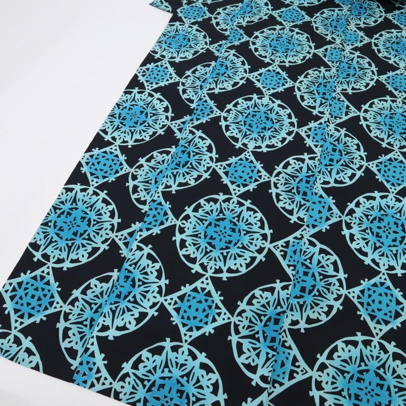 《cat★浴衣『三勝染』アラベスク幾何学模様◆黒×ブルー◆UB5-2》