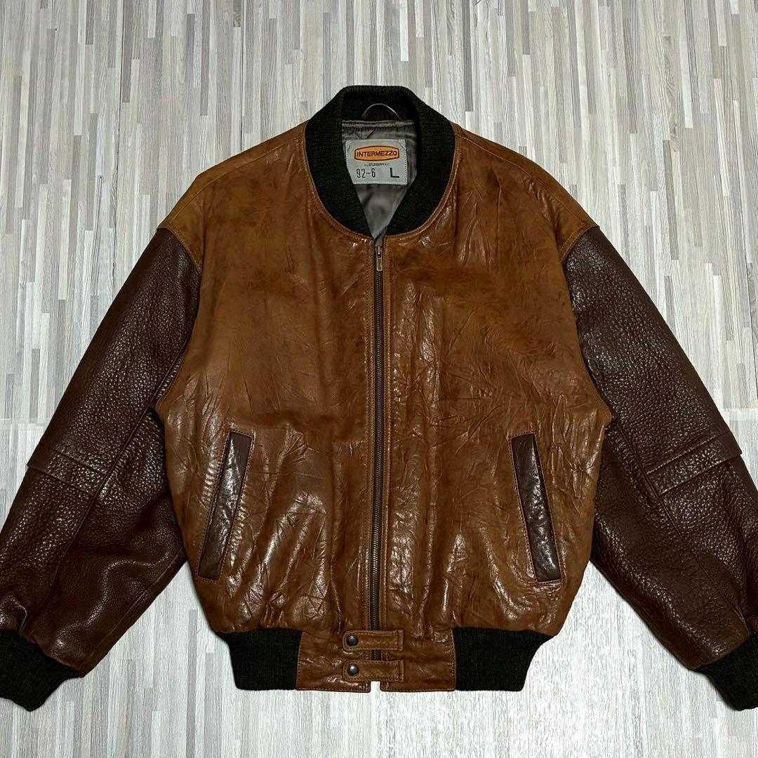 90s 希少✨️インターメッツォ ラムレザー ボンバージャケット ブラウン L