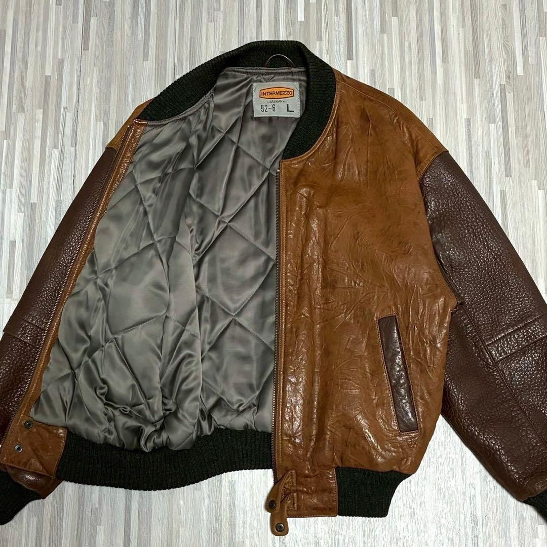 90s 希少✨️インターメッツォ ラムレザー ボンバージャケット ブラウン L