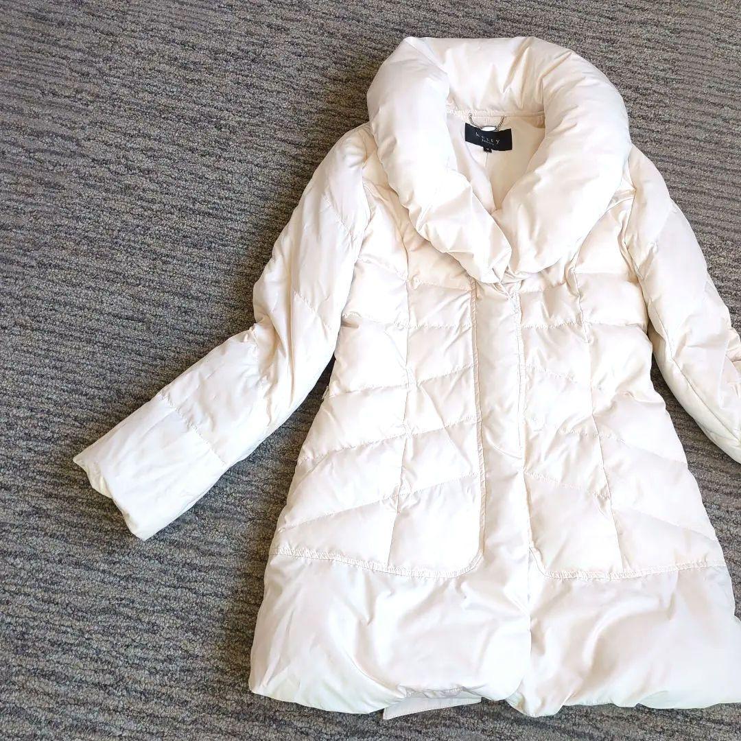 KETTY　女優襟　ダウンコート　ラグジュアリー　ホワイト　ウエストリボン　М