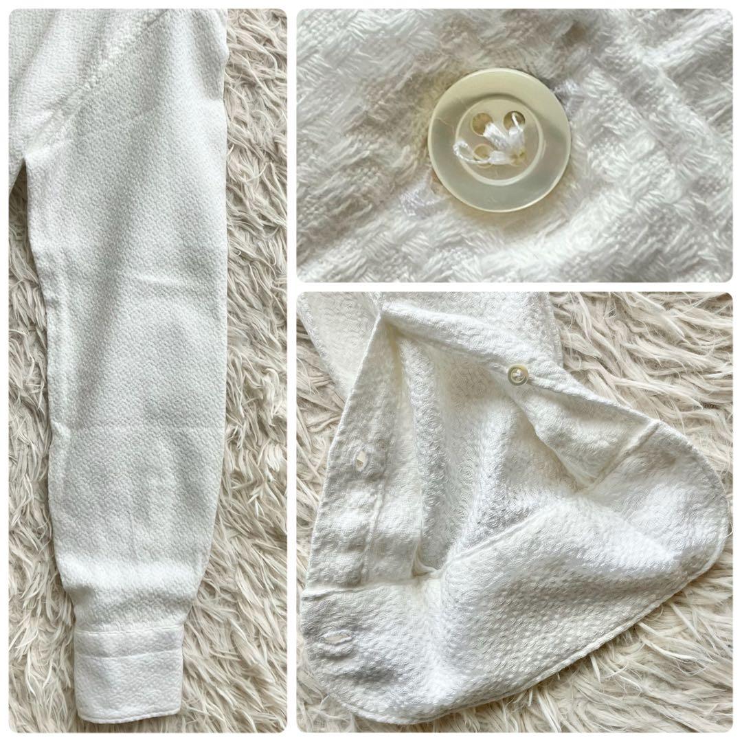 【極美品 洗える ジャガード織】ジャンネット　シャツ　ホリゾンタルカラー　白　M